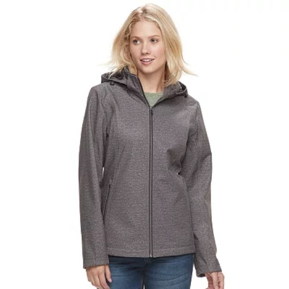 ZeroXposur Grey Tammi Hooded Soft Shell Jacket Deep Orchid Cork Medium